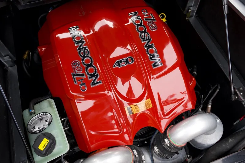 Slide: The Image of Red Monsoon 6.2L engine in 2020 Malibu Wakesetter 24 MXZ boat. - 13