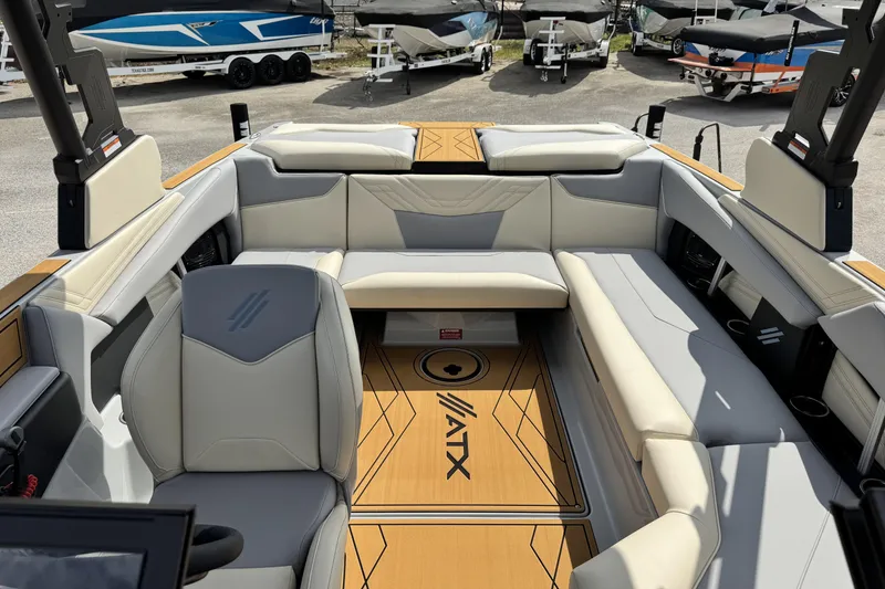 Slide: The Image of 2026 ATX Surf Boats 22 Type-S interior with luxurious seating and modern design. - 14