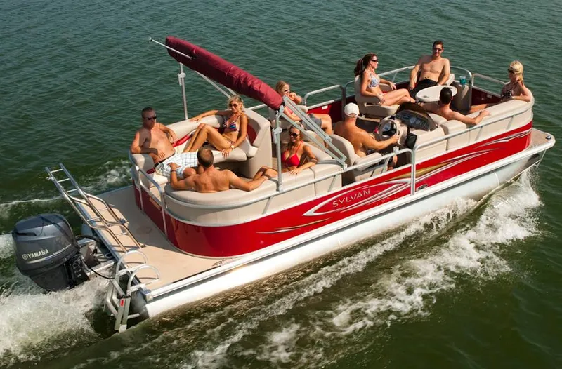 Slide: The Image of Manufacturer Provided Image: 2013 Sylvan Mirage Cruise 8522 LZ pontoon boat with passengers enjoying a sunny day on the water. - 4