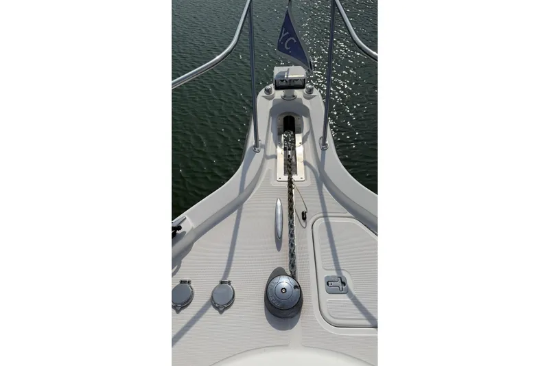 Slide: The Image of Bow view of 2007 Tiara Yachts 3900 Sovran, featuring anchor and deck details. - 8