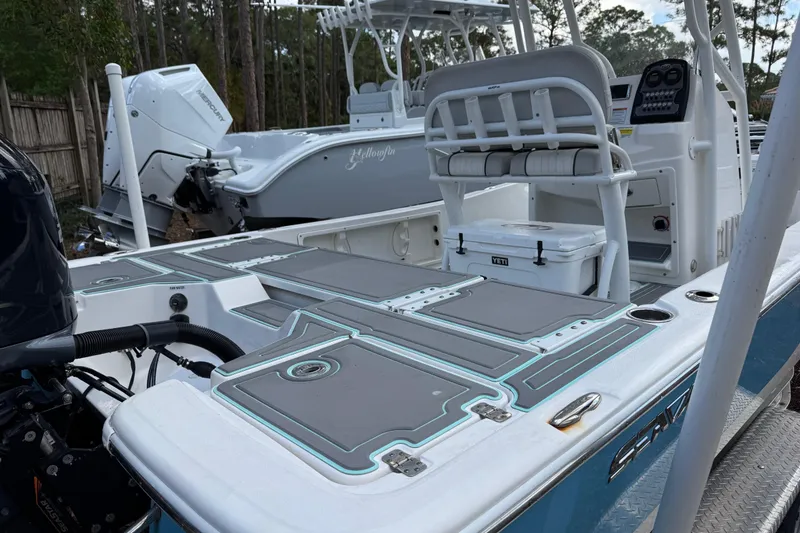 Slide: The Image of 2019 Sea Fox 240 Viper boat with modern deck and seating features. - 10