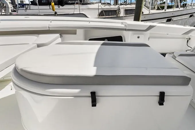 Slide: The Image of 2020 Yellowfin 39 Center Console boat seating area with storage. - 12