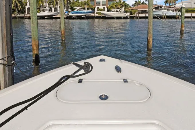 Slide: The Image of 2020 Yellowfin 39 Center Console boat docked in marina. - 18