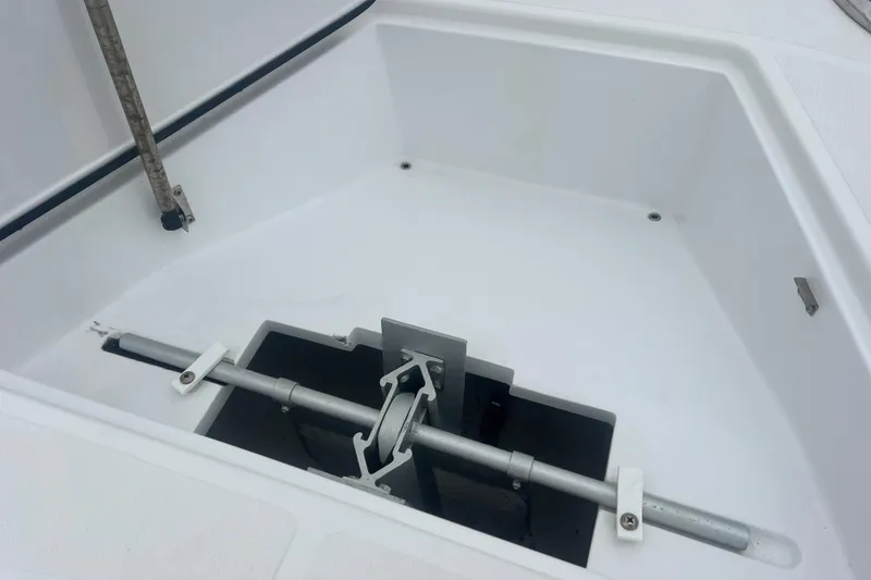 Slide: The Image of Anchor compartment of 2022 Sea-Lion 34 TE boat, featuring secure storage and metal fittings. - 19