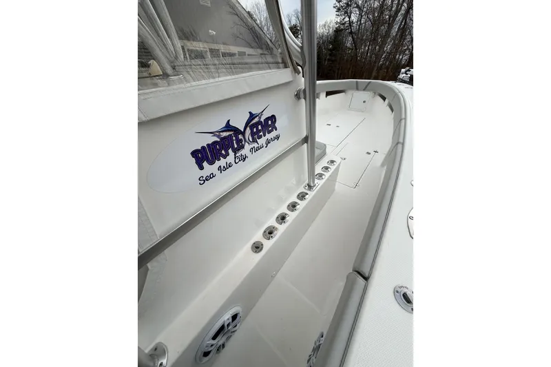 Slide: The Image of 2006 SeaVee 340B boat deck with "Purple Fever" logo, Sea Isle City, New Jersey. - 48