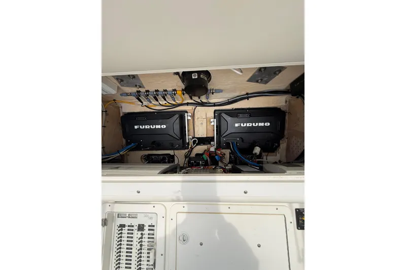 Slide: The Image of Electrical system of a 2006 SeaVee 340B boat featuring Furuno equipment. - 69