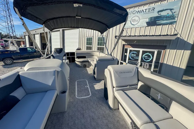 Slide: The Image of 2025 Berkshire 22CL LE pontoon boat interior at Big Water Marine dealership. - 3