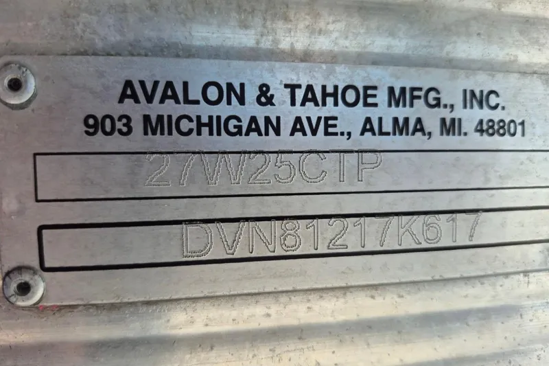 Slide: The Image of Metal plate with Avalon & Tahoe MFG, Inc. details, model 2785, year 2017. - 30