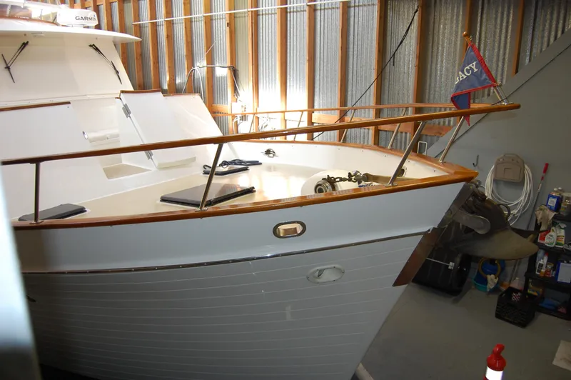 Slide: The Image of 1981 Ocean Alexander 50 Pilothouse yacht in storage facility. - 23