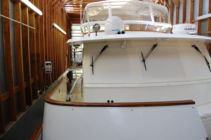 Slide: The Image of 1981 Ocean Alexander 50 Pilothouse yacht in a boathouse. - 33