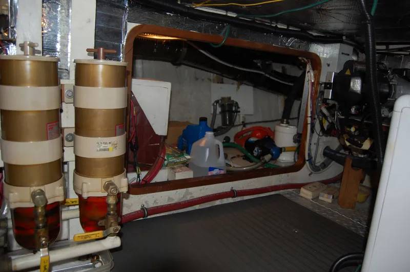 Slide: The Image of Engine room of 1981 Ocean Alexander 50 Pilothouse. - 49