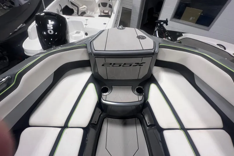 Slide: The Image of 2021 Yamaha Boats 255XD interior with sleek seating and modern design. - 30
