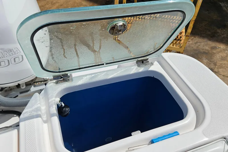 Slide: The Image of Open livewell on 2015 Everglades 255 Center Console boat with Yamaha engine. - 26