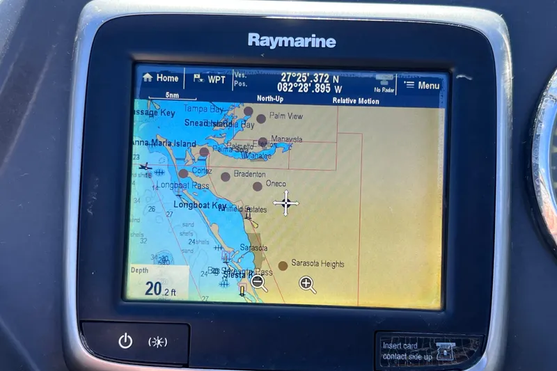 Slide: The Image of Raymarine GPS display on 2015 Sea Ray 21 SPX OB, showing Sarasota Bay navigation. - 45