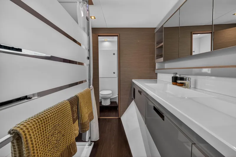 Slide: The Image of Luxurious bathroom interior of 2022 Fountaine Pajot Tanna 47 yacht, featuring modern design elements. - 108
