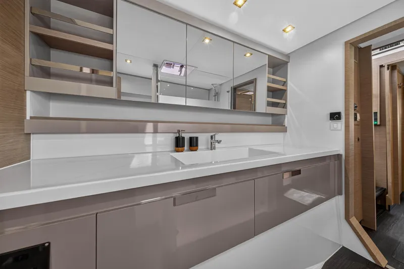 Slide: The Image of Luxurious bathroom interior of 2022 Fountaine Pajot Tanna 47 yacht, featuring sleek design and modern fixtures. - 109