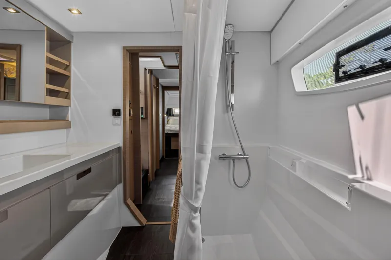 Slide: The Image of Modern bathroom interior of 2022 Fountaine Pajot Tanna 47 yacht, featuring sleek design and shower. - 112