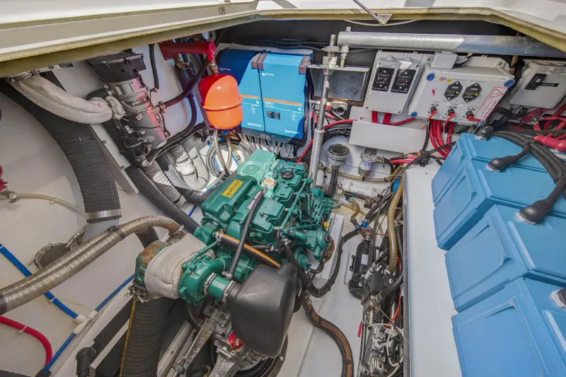 Slide: The Image of Engine room of 2022 Fountaine Pajot Tanna 47 catamaran, showcasing mechanical and electrical systems. - 115