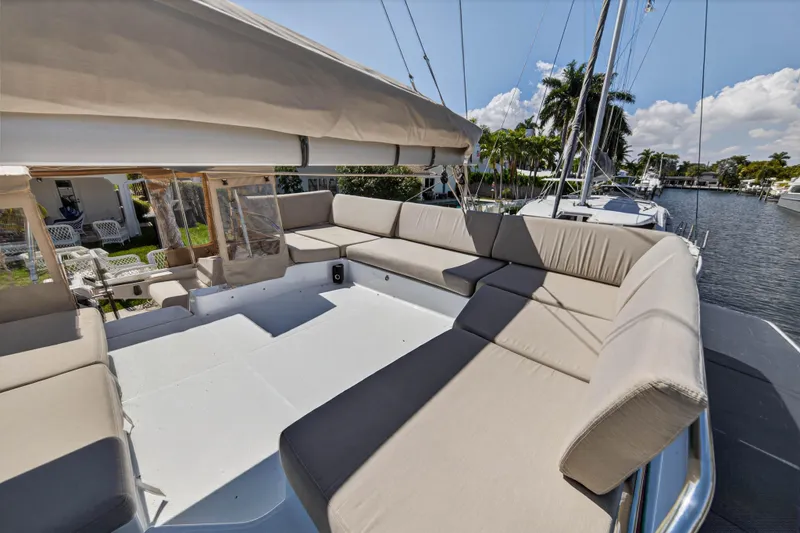 Slide: The Image of Luxurious 2022 Fountaine Pajot Tanna 47 catamaran with spacious outdoor seating area. - 43