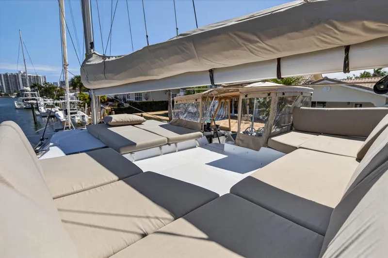 Slide: The Image of 2022 Fountaine Pajot Tanna 47 yacht with spacious deck and comfortable seating. - 45