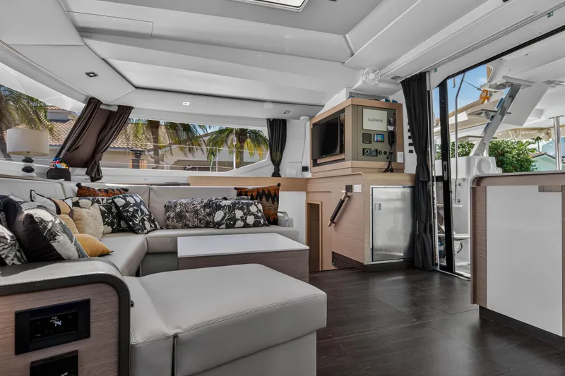 Slide: The Image of Luxurious interior of 2022 Fountaine Pajot Tanna 47 catamaran with modern furnishings and elegant design. - 71