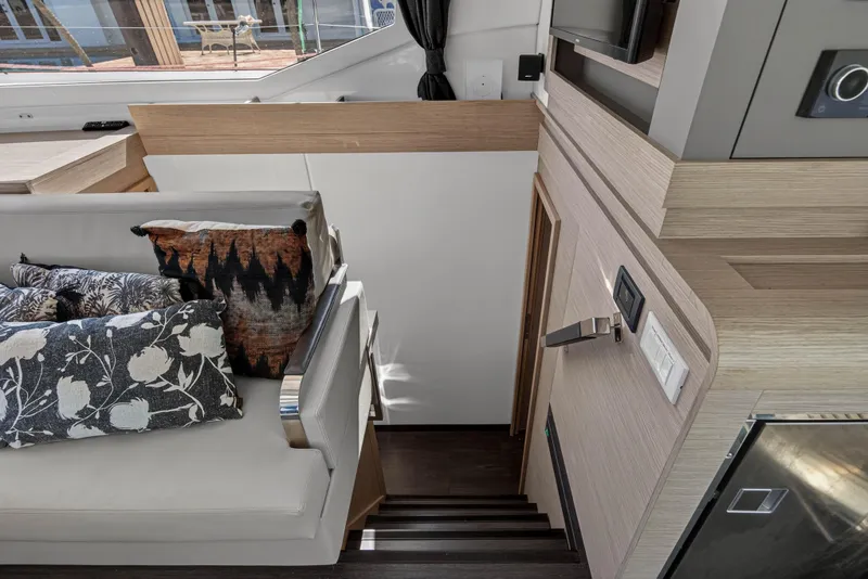 Slide: The Image of Interior of 2022 Fountaine Pajot Tanna 47 yacht with modern design and stylish cushions. - 78