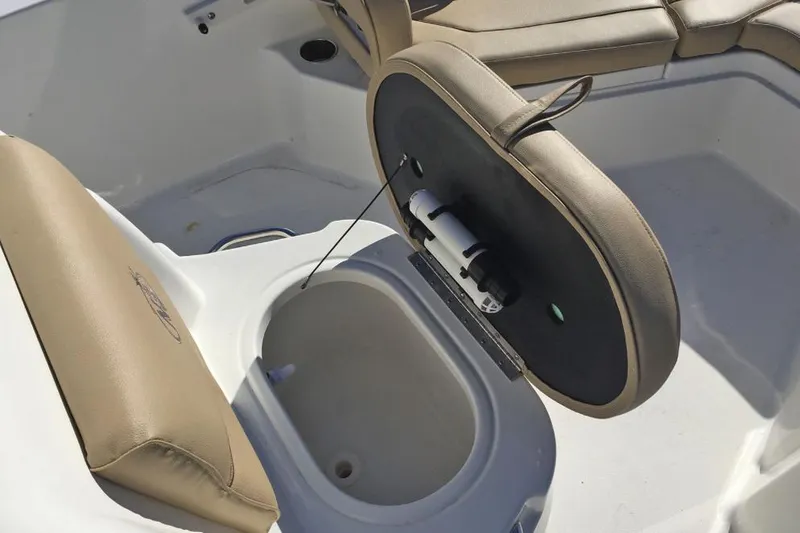 Slide: The Image of 2021 NauticStar 191 Hybrid boat seat and storage compartment detail. - 10
