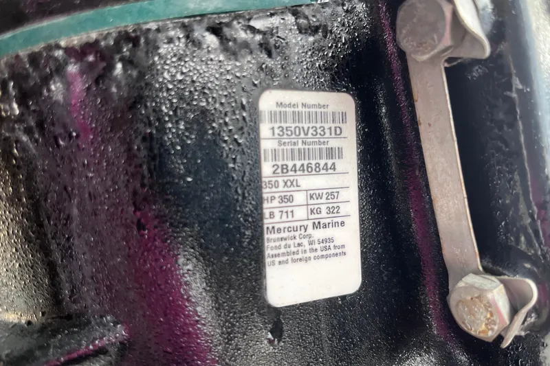Slide: The Image of Label on Mercury Marine engine, model 1350V331D, serial 2B446844, on Yellowfin 36 Offshore boat. - 75