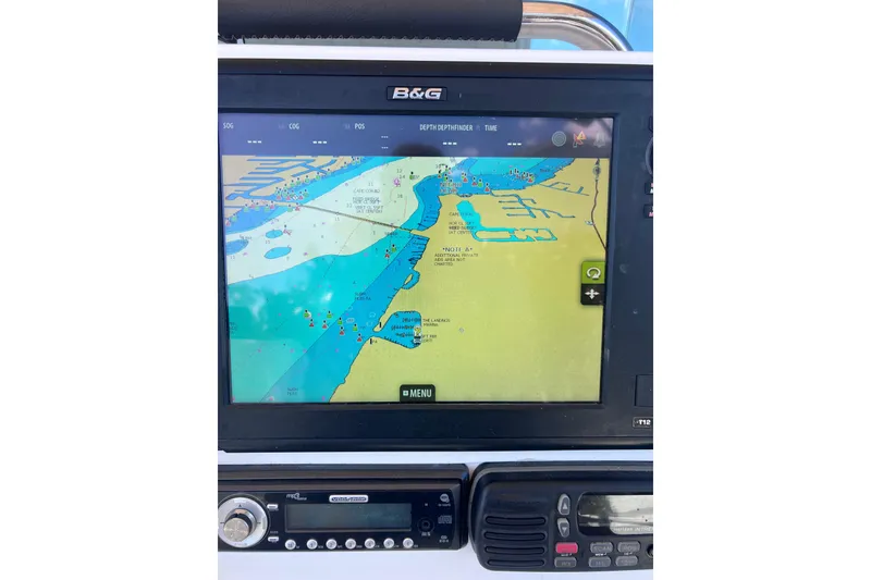 Slide: The Image of Boat navigation system displaying a nautical chart on a 1998 Cape Horn 23 Cape Bay. - 18