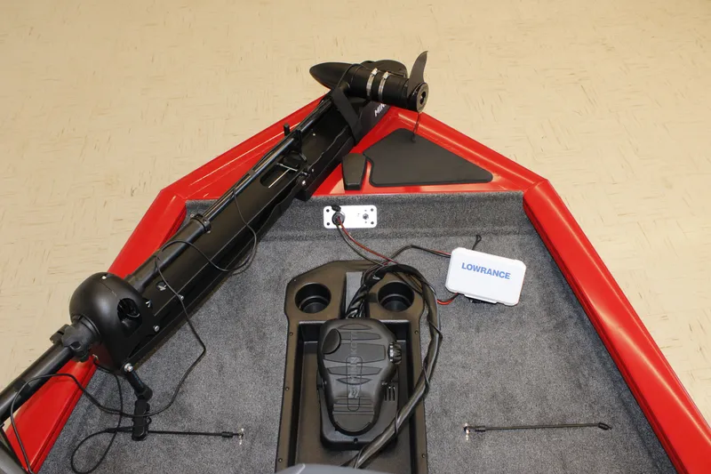 Slide: The Image of 2026 Tracker Pro Team 190 boat deck with trolling motor and Lowrance electronics. - 8