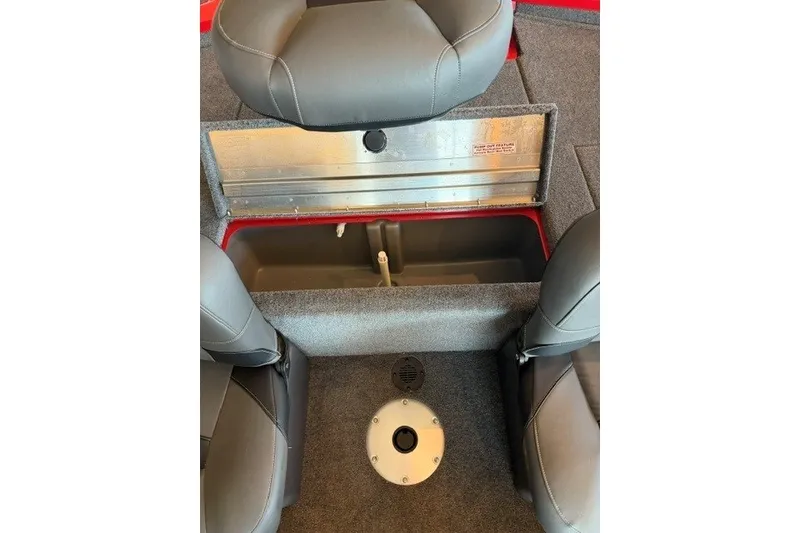 Slide: The Image of 2026 Tracker Pro Team 175 Crappie Edition boat interior with storage compartment and seating. - 16