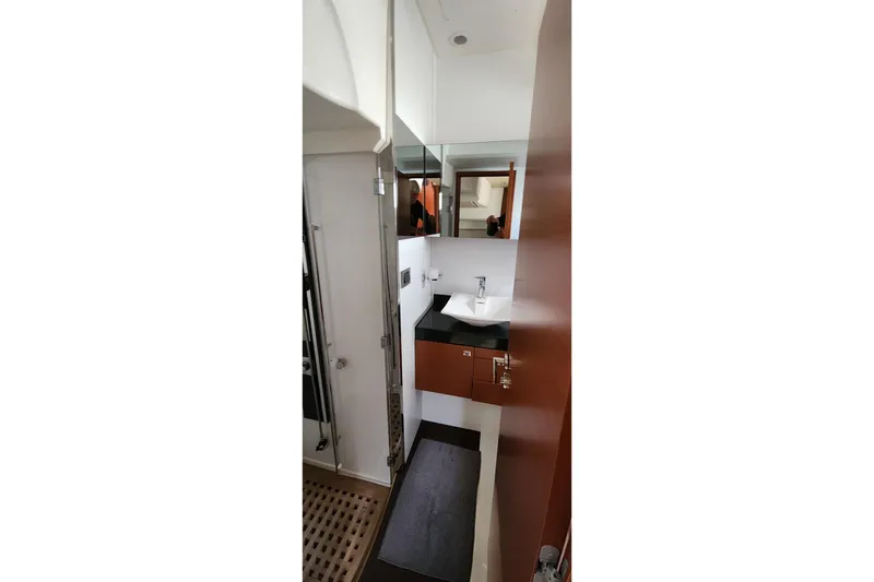 Slide: The Image of Luxurious bathroom interior of 2016 Jeanneau Prestige 50 yacht with modern fixtures. - 12