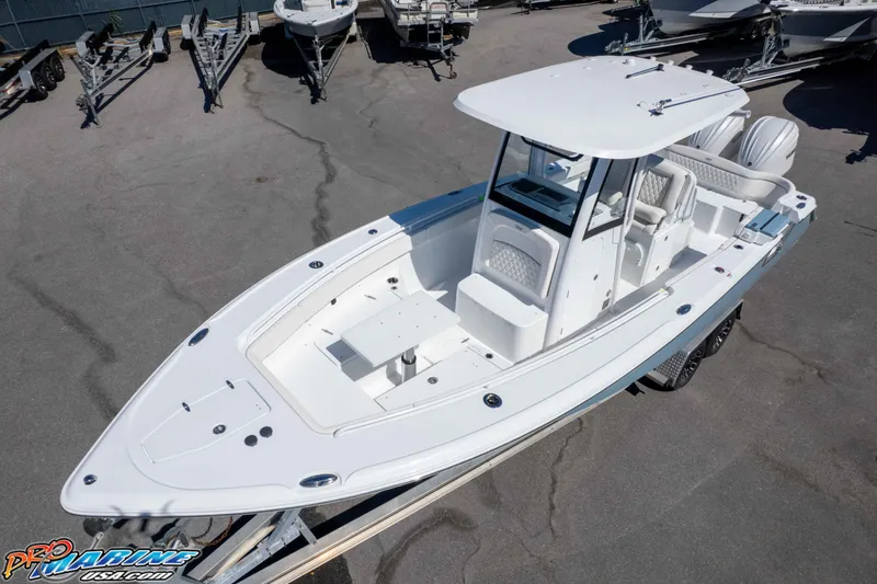 Slide: The Image of 2026 Sea Hunt Ultra 275 SE boat on trailer, aerial view. - 34