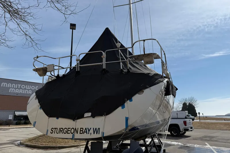Slide: The Image of Catalina 350 sailboat, 2004 model, covered and docked at Manitowoc Marina, Sturgeon Bay, WI. - 35