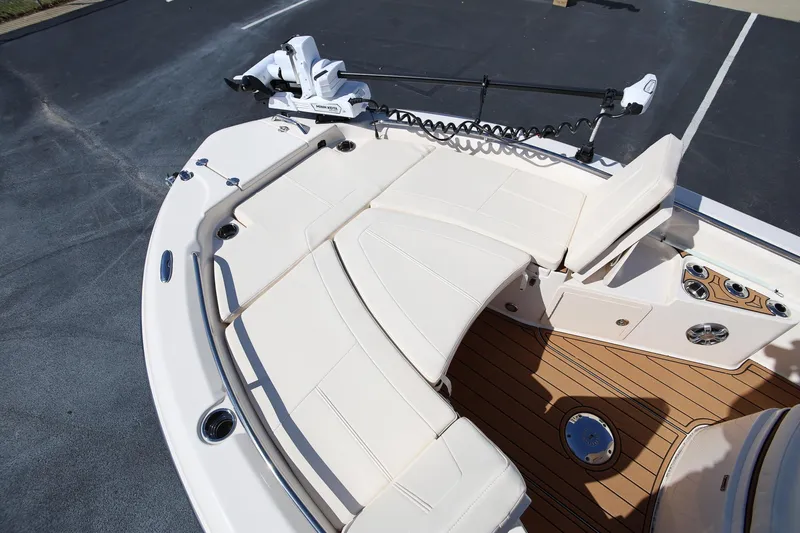 Slide: The Image of 2024 Grady-White 251 Coastal Explorer boat with spacious seating and modern deck design. - 25