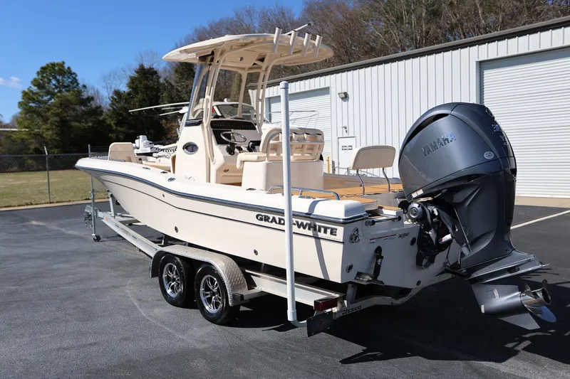 Slide: The Image of 2024 Grady-White 251 Coastal Explorer boat with Yamaha engine on trailer. - 5
