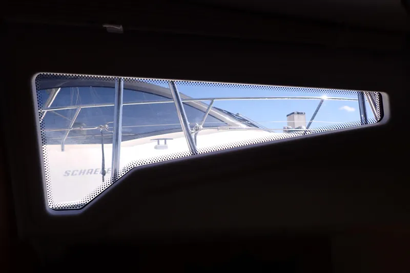 Slide: The Image of View from Jeanneau Sun Odyssey 389 window, showcasing exterior yacht details, 2018 model. - 156