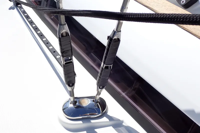 Slide: The Image of Close-up of rigging on a 2018 Jeanneau Sun Odyssey 389 sailboat. - 44
