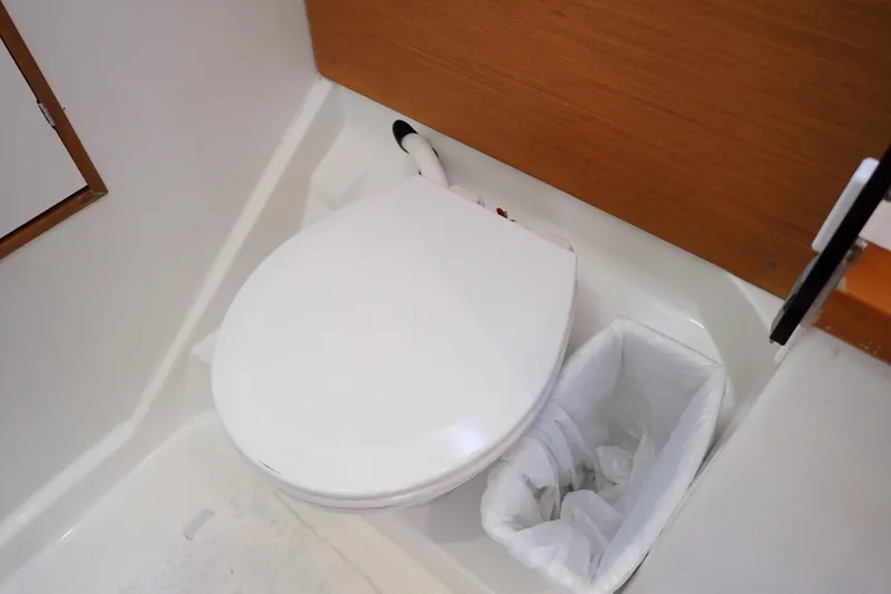 Slide: The Image of Toilet area in 2018 Jeanneau Sun Odyssey 389 yacht bathroom. - 69