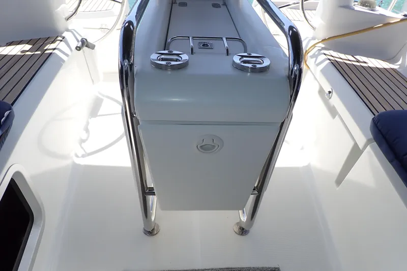 Slide: The Image of Cockpit view of 2018 Jeanneau Sun Odyssey 389 sailboat with sleek design and modern features. - 95