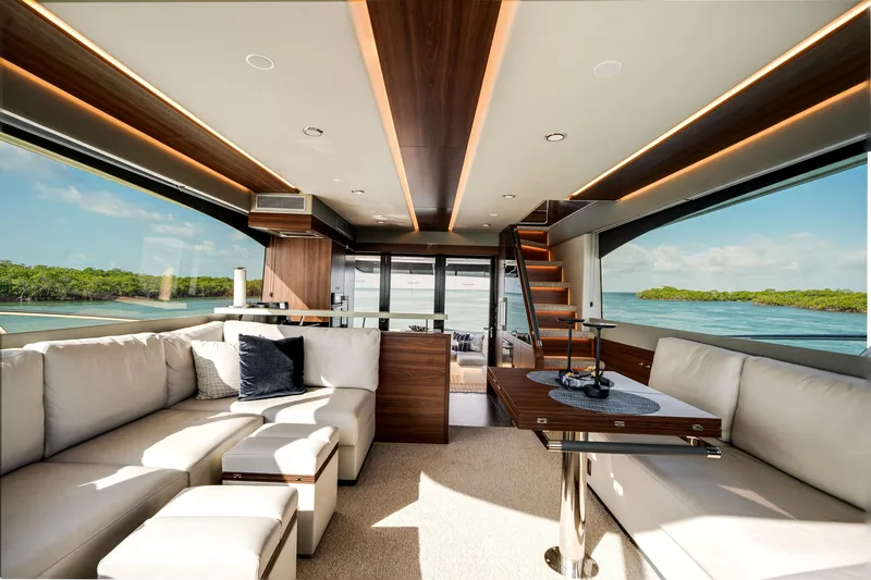 Slide: The Image of Luxurious interior of 2024 Maritimo M55 yacht with elegant seating and panoramic ocean views. - 18