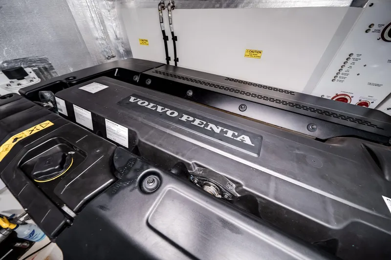 Slide: The Image of Engine room of 2024 Maritimo M55 yacht featuring Volvo Penta engine. - 55