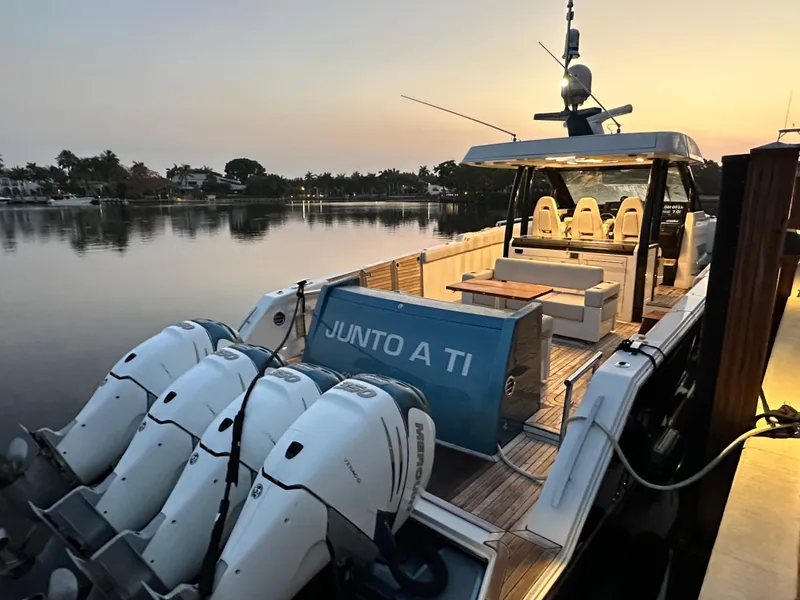 Slide: The Image of 2020 Ocean Alexander 45 Divergence Sport yacht docked at sunset with four engines. - 38