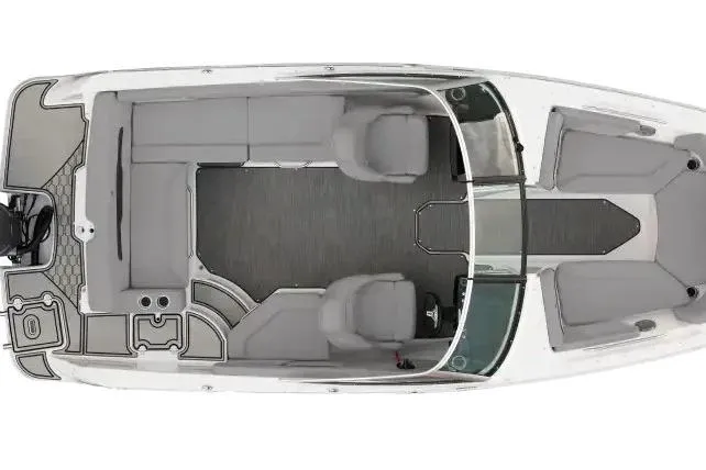 Slide: The Image of Top view of 2026 Four Winns HD2 OB boat interior layout, featuring seating and helm. - 3