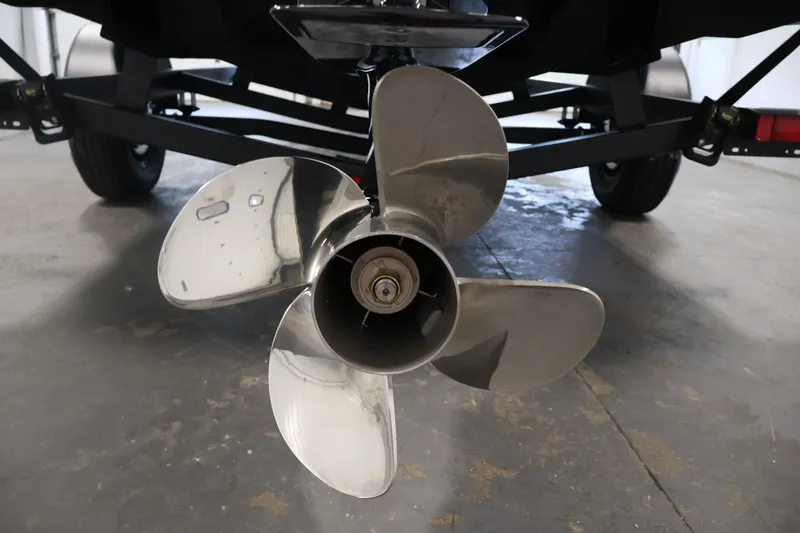 Slide: The Image of 2026 Four Winns HD2 OB boat propeller on trailer in garage. - 46
