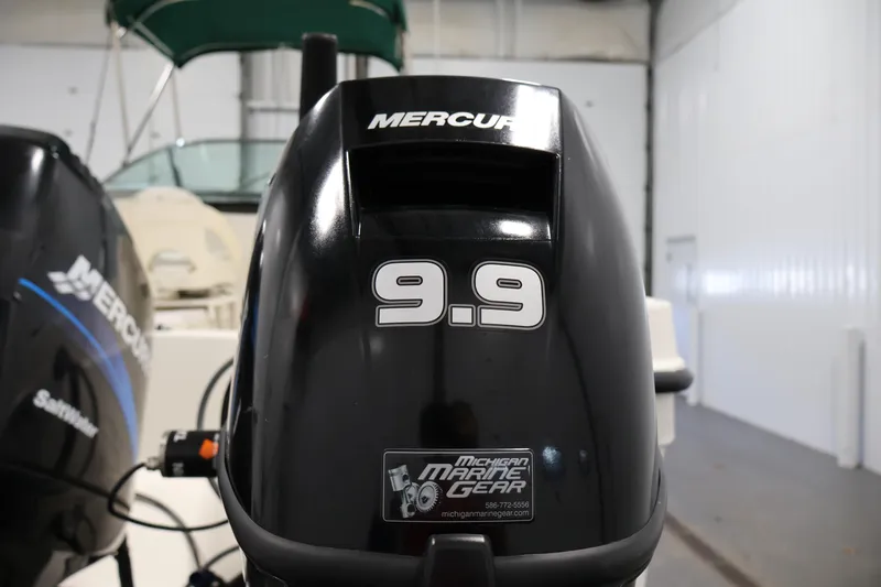 Slide: The Image of Mercury 9.9 outboard motor on 2004 Trophy 2002 Walkaround boat. - 52