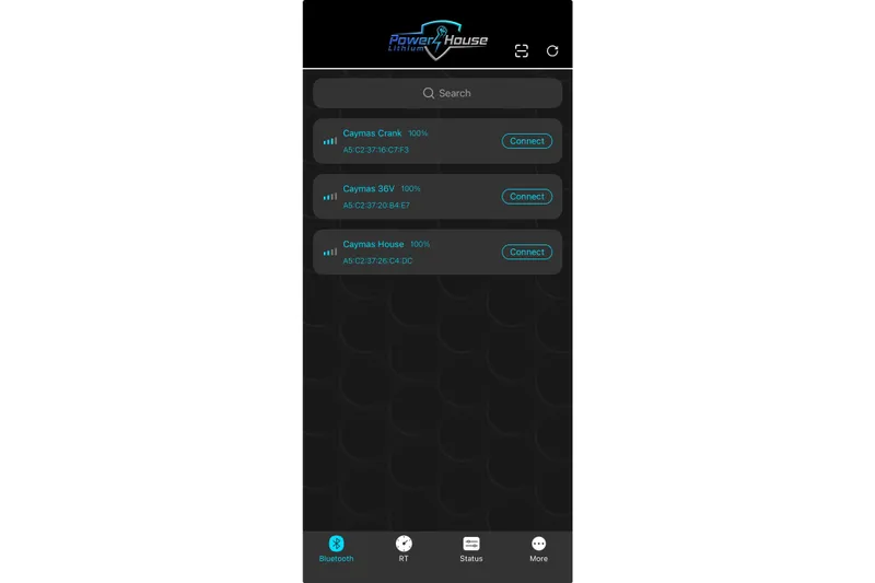 Slide: The Image of PowerHouse Lithium app interface for Caymas 26 HB 2021 boat battery connections. - 26