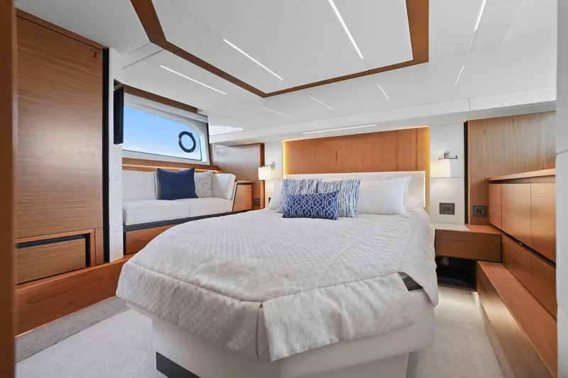 Slide: The Image of Luxurious 2023 Tiara Yachts C49 Coupe bedroom with modern design and elegant furnishings. - 52