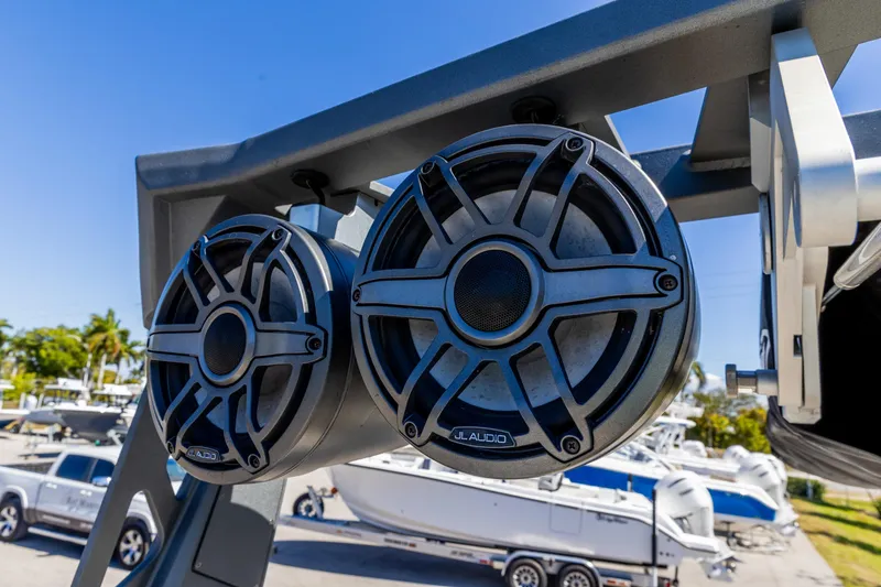 Slide: The Image of Close-up of JL Audio speakers on 2022 Nautique Super Air Nautique G23 boat. - 9