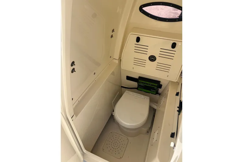 Slide: The Image of Compact marine toilet in 2026 Blackwood 270 boat cabin. - 15
